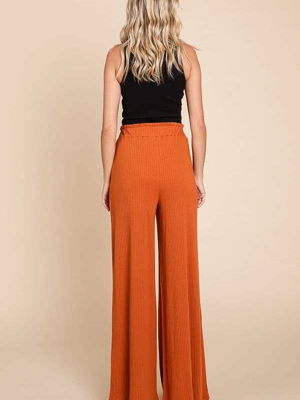 Culture Code - Vente Pantalon – femme - CRP1797 - PANTALON LARGE À TAILLE FRONCÉE AVEC VOLANTS14