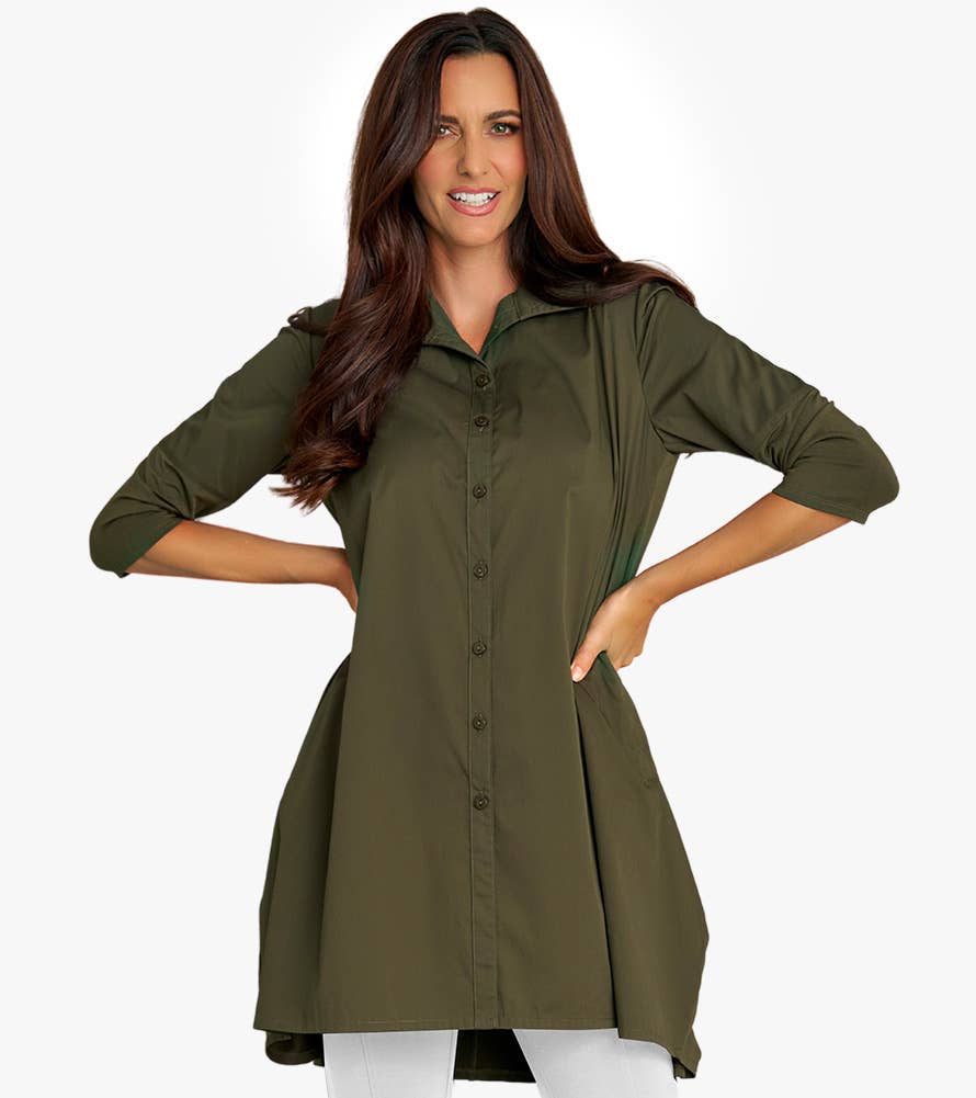 Stella Carakasi - Wholesale Tunic - Women's - Women's 3/4 Sleeve A-Line Cotton Poplin Tiburon Tunic Icon40