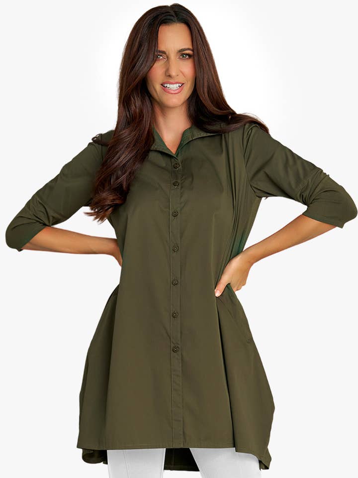 Stella Carakasi - Wholesale Tunic - Women's - Women's 3/4 Sleeve A-Line Cotton Poplin Tiburon Tunic Icon40