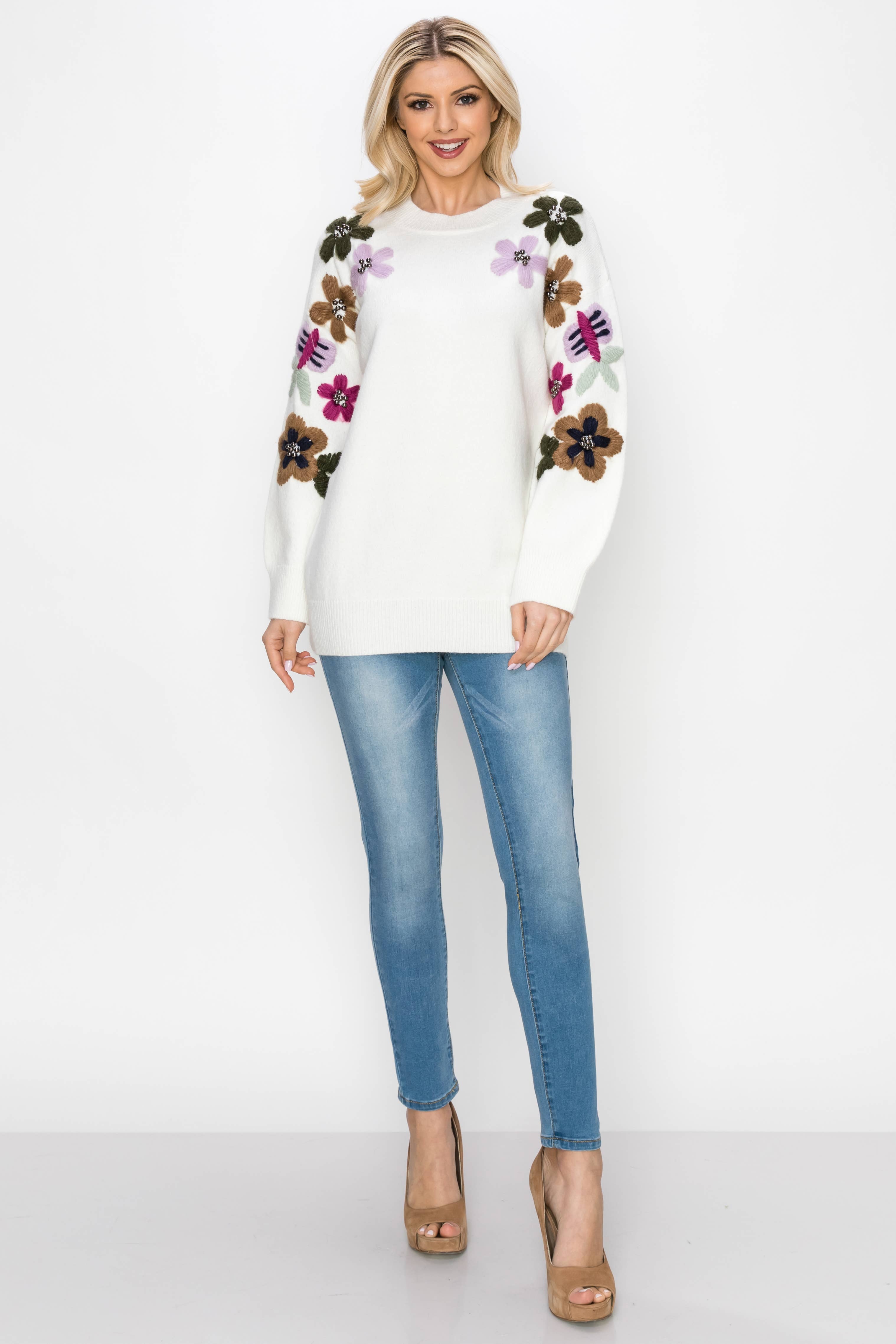 Joh Apparel - Wholesale Pullover-trui - Dames - Scout gebreide gehaakte trui met bloemen1