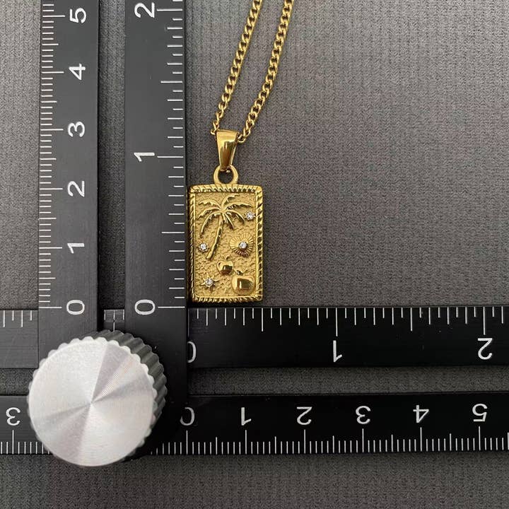 Mio Queena - Wholesale Pendant/Charm Necklace - Summer Coconut Tree Charm 18K Golden SS Necklace - FGS4