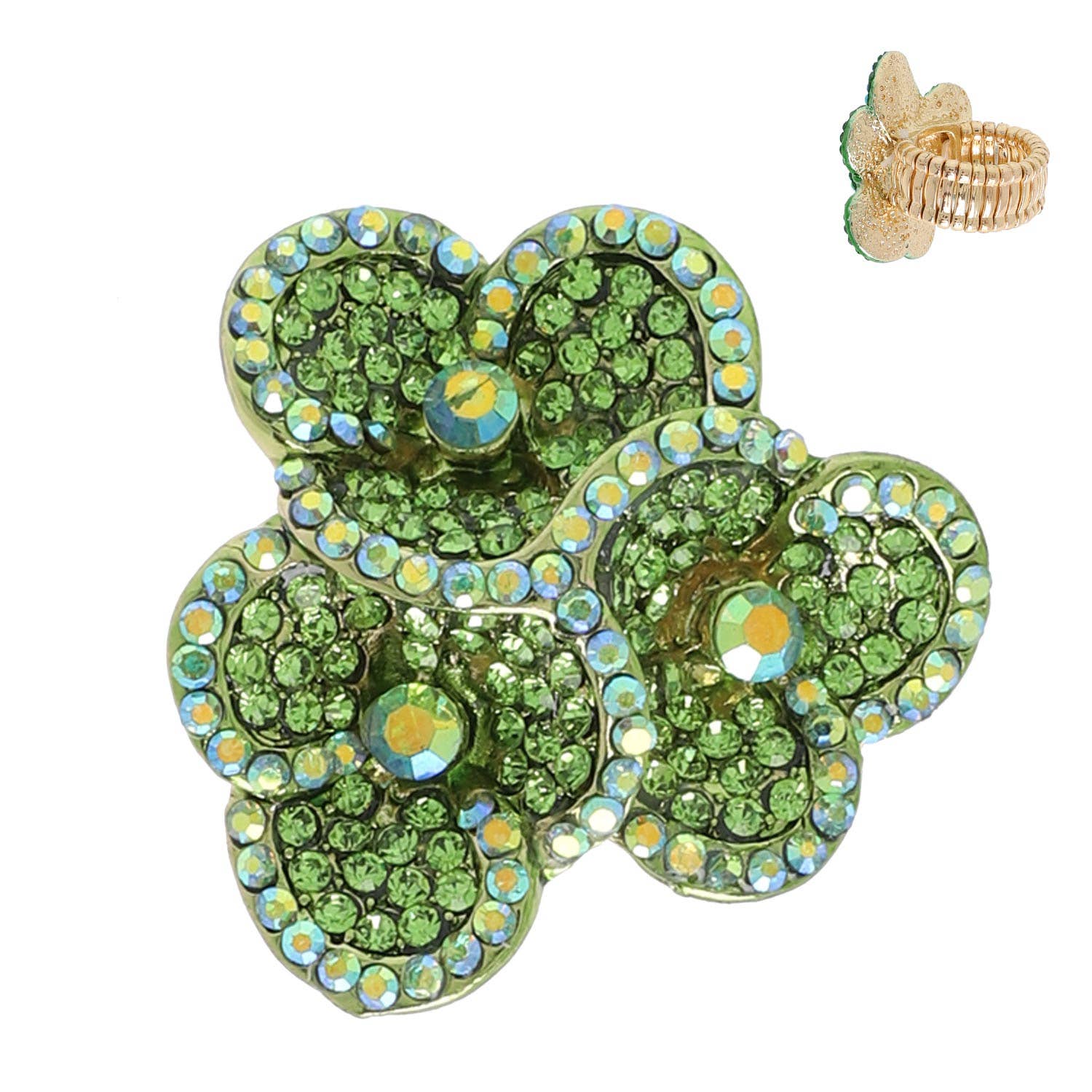 SP Sophia Collection - Wholesale Cocktail/Statement Ring - Crystal Rhinestone Floral Bouquet Stretch Ring2