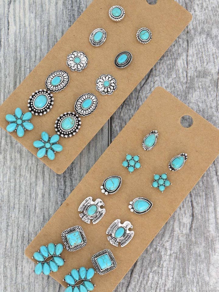 SET DI 6 PAIA DI ORECCHINI A BOTTONE ASSORTITI WESTERN 85 per la vendita all'ingrosso da parte di anbfashion