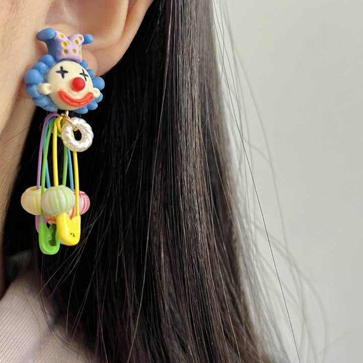Multicolor Earwish - Colorful Circus Clown Earrings for wholesale on Faire1