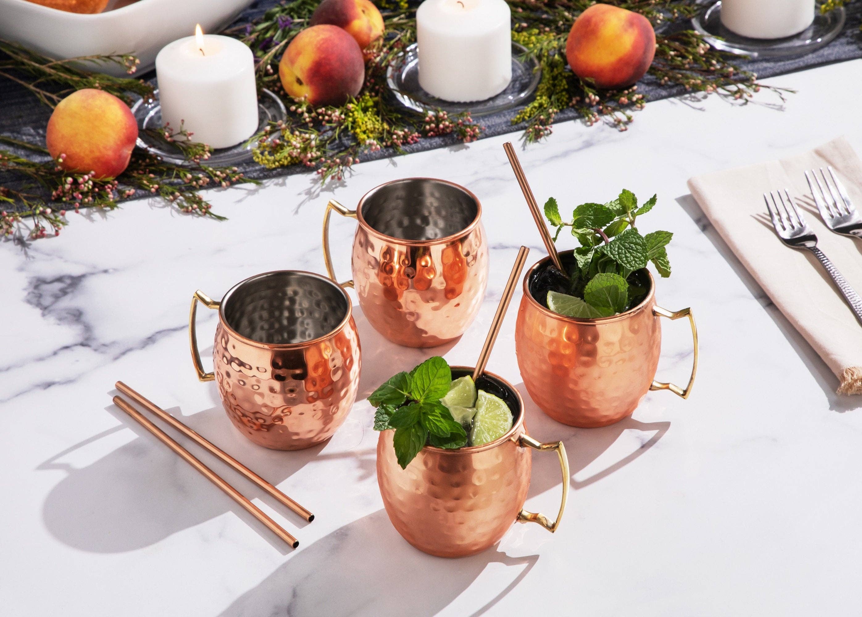 Sol Living - Wholesale Cocktail/Liquor Glass - Moscow Mule Mugs - 4 Pack - Siver/Copper (4 Cups + 4 Straws)6