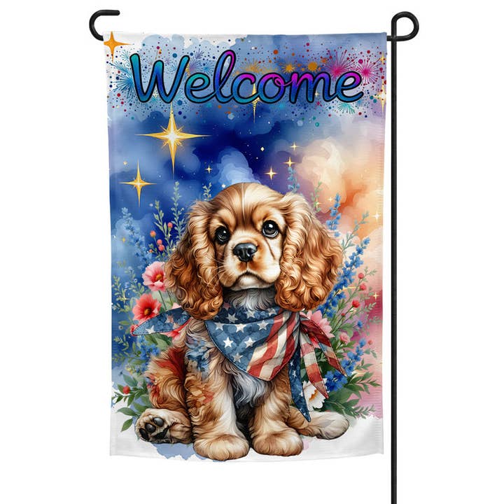Cocker Spaniel Patriotic Welcome Garden Flag for wholesale by Traci's Fun Creations