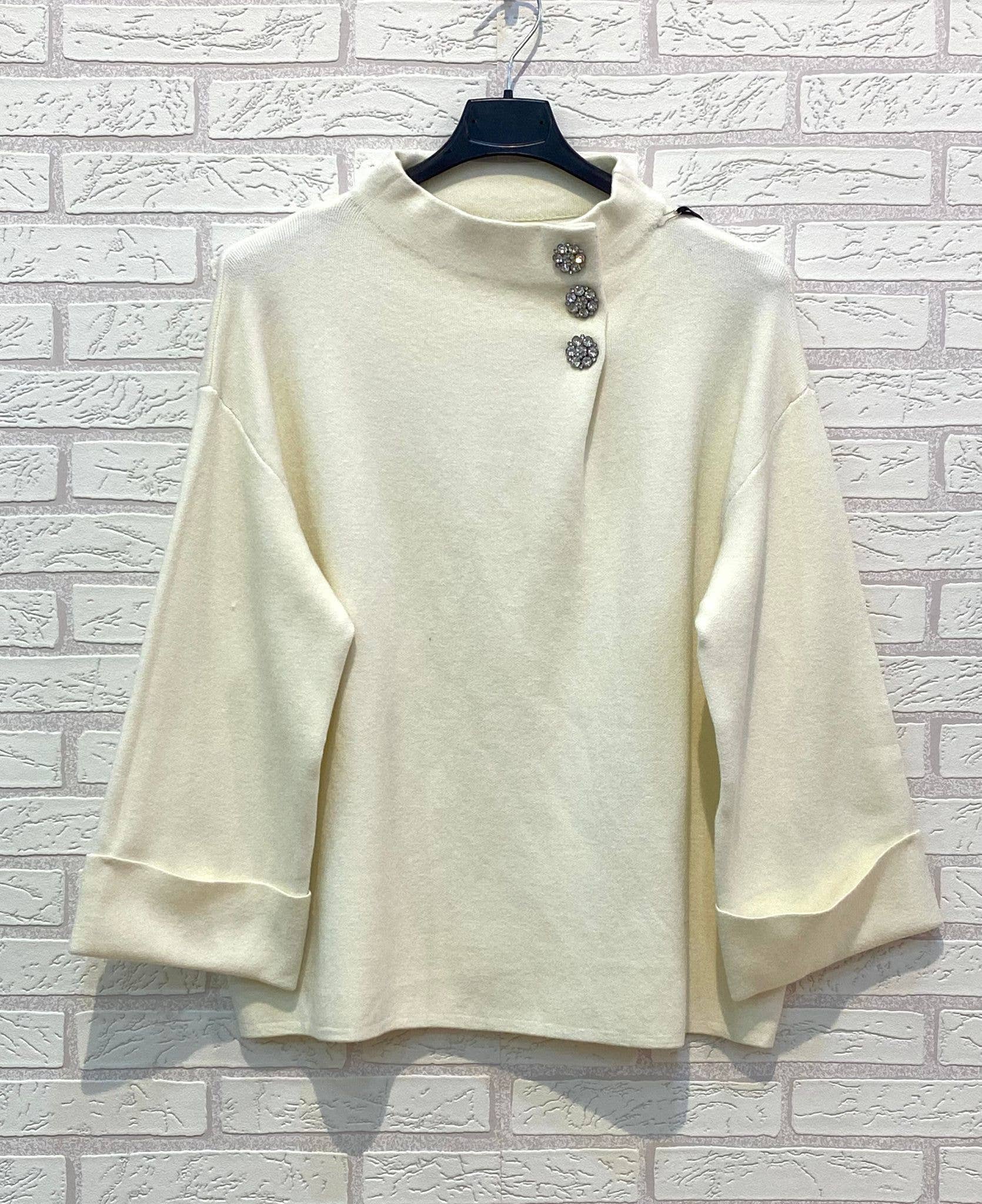 Ling - Wholesale Knit Top - Women's - REF.90471 KNIT SWEATER WITH PEARLS ON THE PERKIN COLLAR0