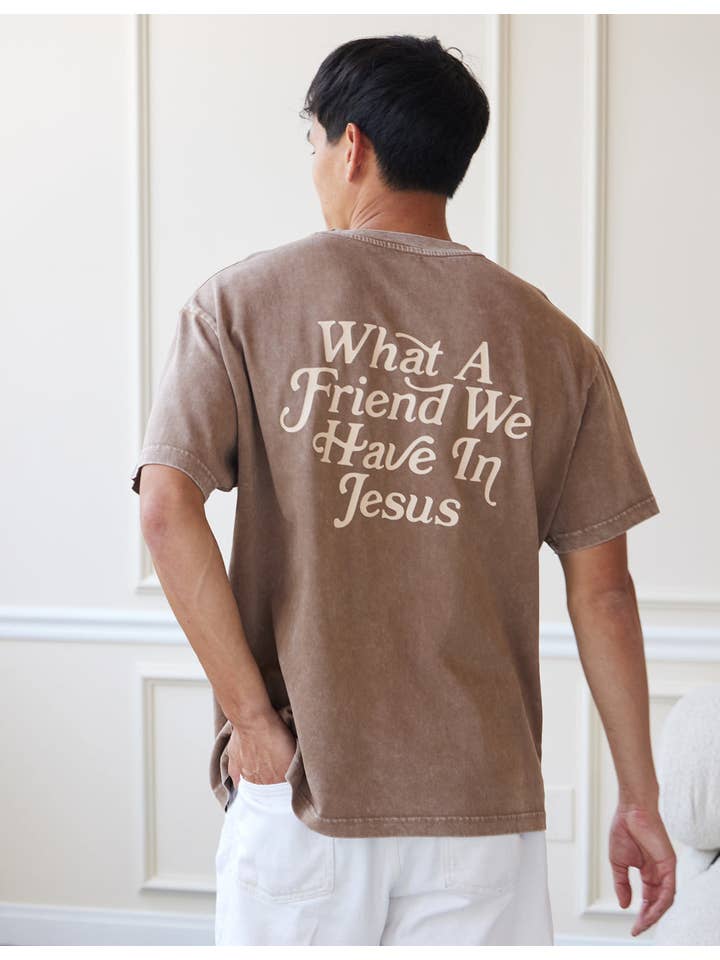 Elevated Faith - Wholesale Screen Printed T-Shirt - Unisex - What a Friend in Jesus Brown Unisex Tee