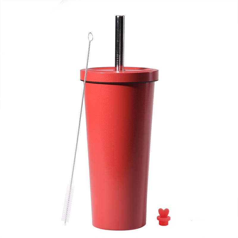 Candles Meta - Wholesale Insulated Mug/Tumbler - 710ml Silid Color Milk Tea Stainless Steel Cup with Straw16