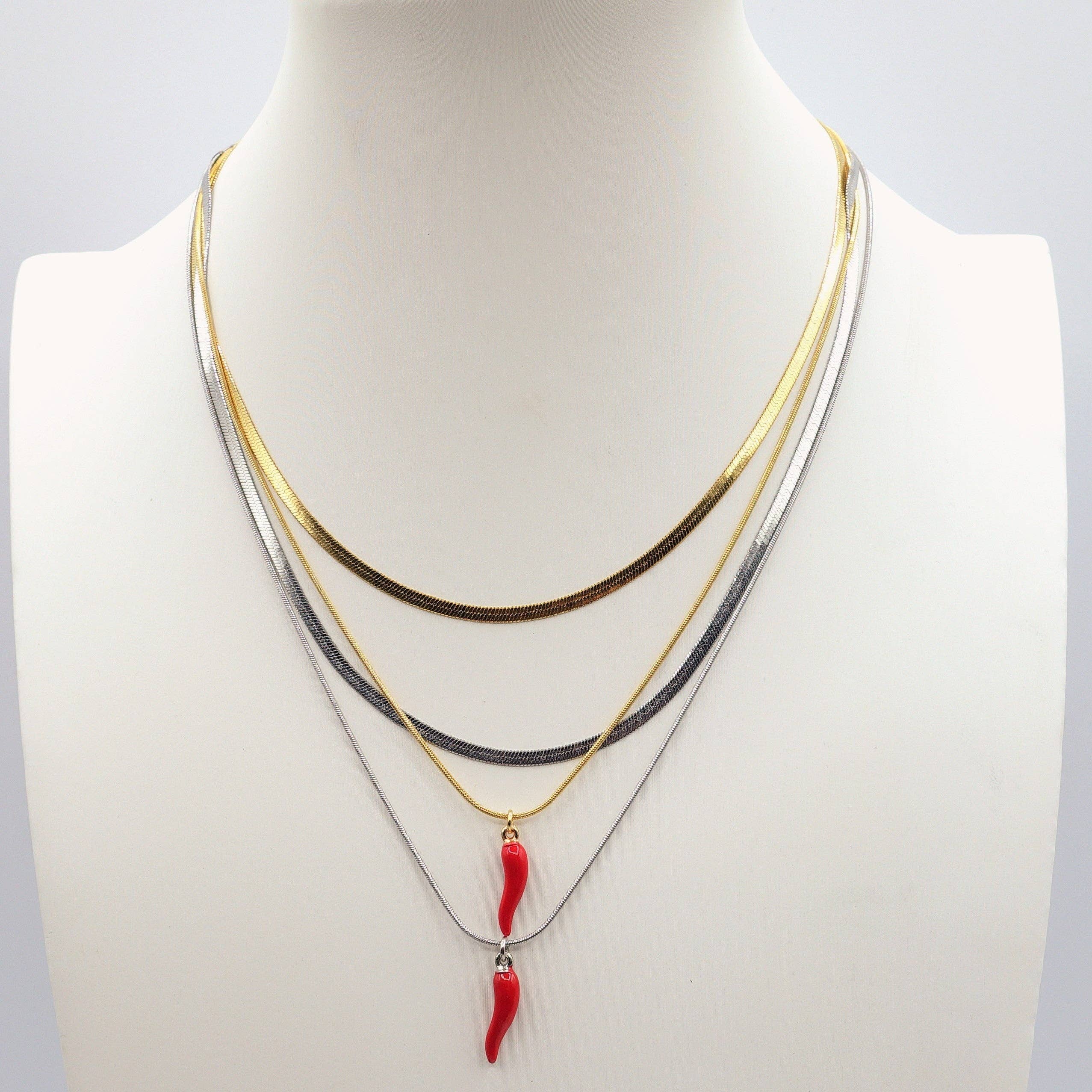 Daemon srls - Vente Colliers à pendentif - LUCKY ~ Acier inoxydable - Collier double avec pendentif cornet porte-bonheur5