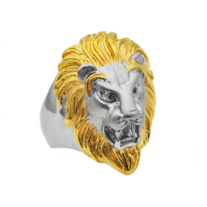 Men's Gold Stainless Steel Lion Ring for wholesale by Blackjack Mens Jewelry