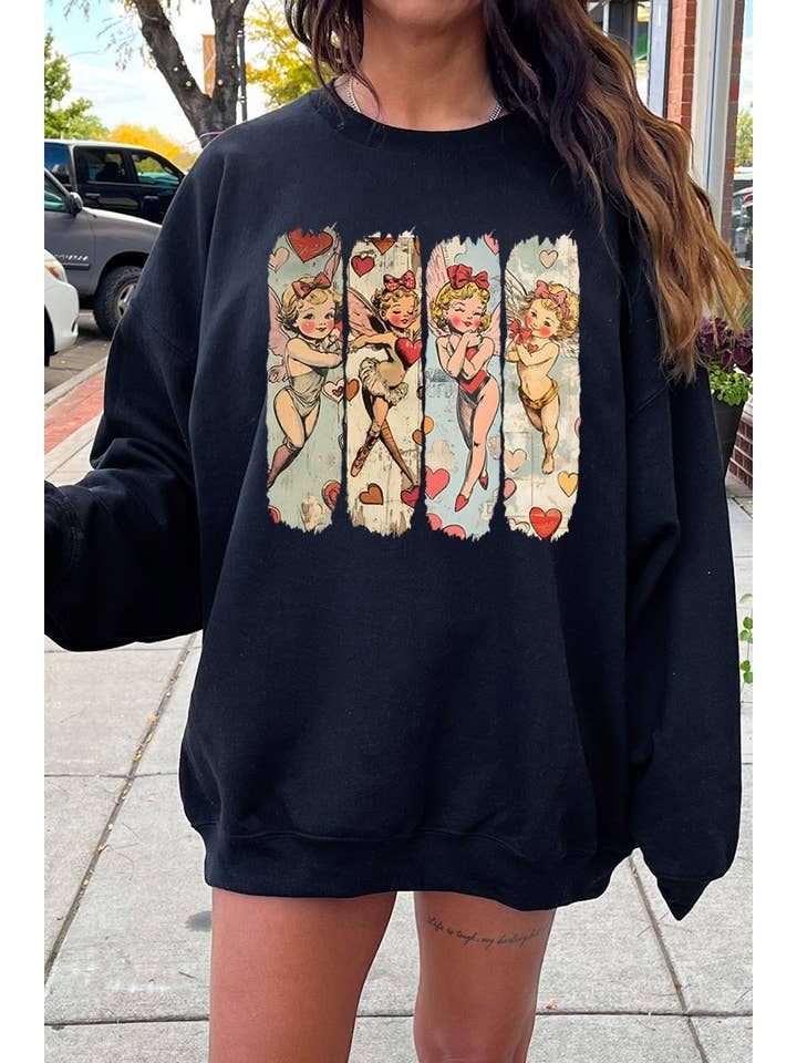 COLORBEAR - Wholesale T-Shirt (Graphic) - Unisex - Retro Cupid Graphic Fleece Sweatshirt