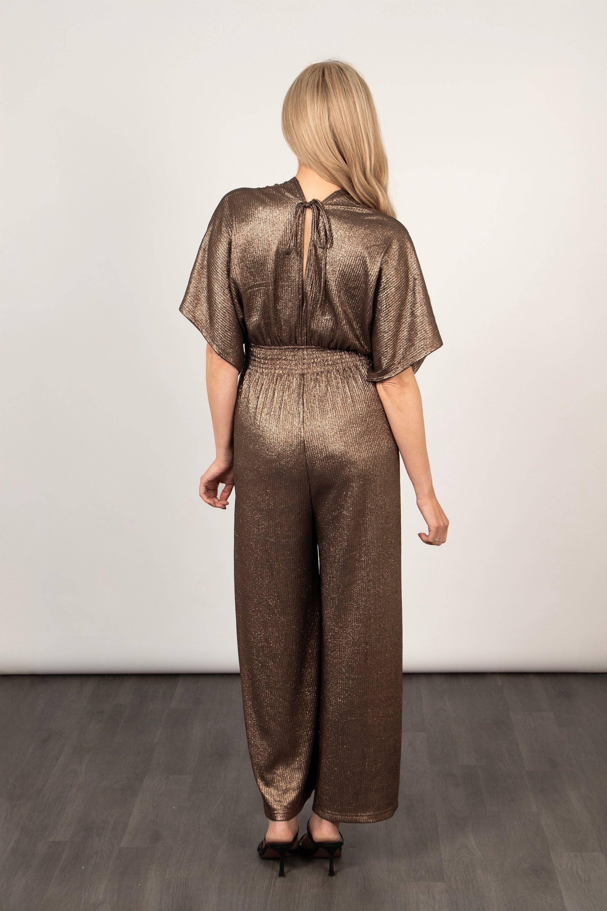 Sarta – wholesale Jumpsuit – Women's – Scarlett V-Neck Jumpsuit - Bronze, Pleated2