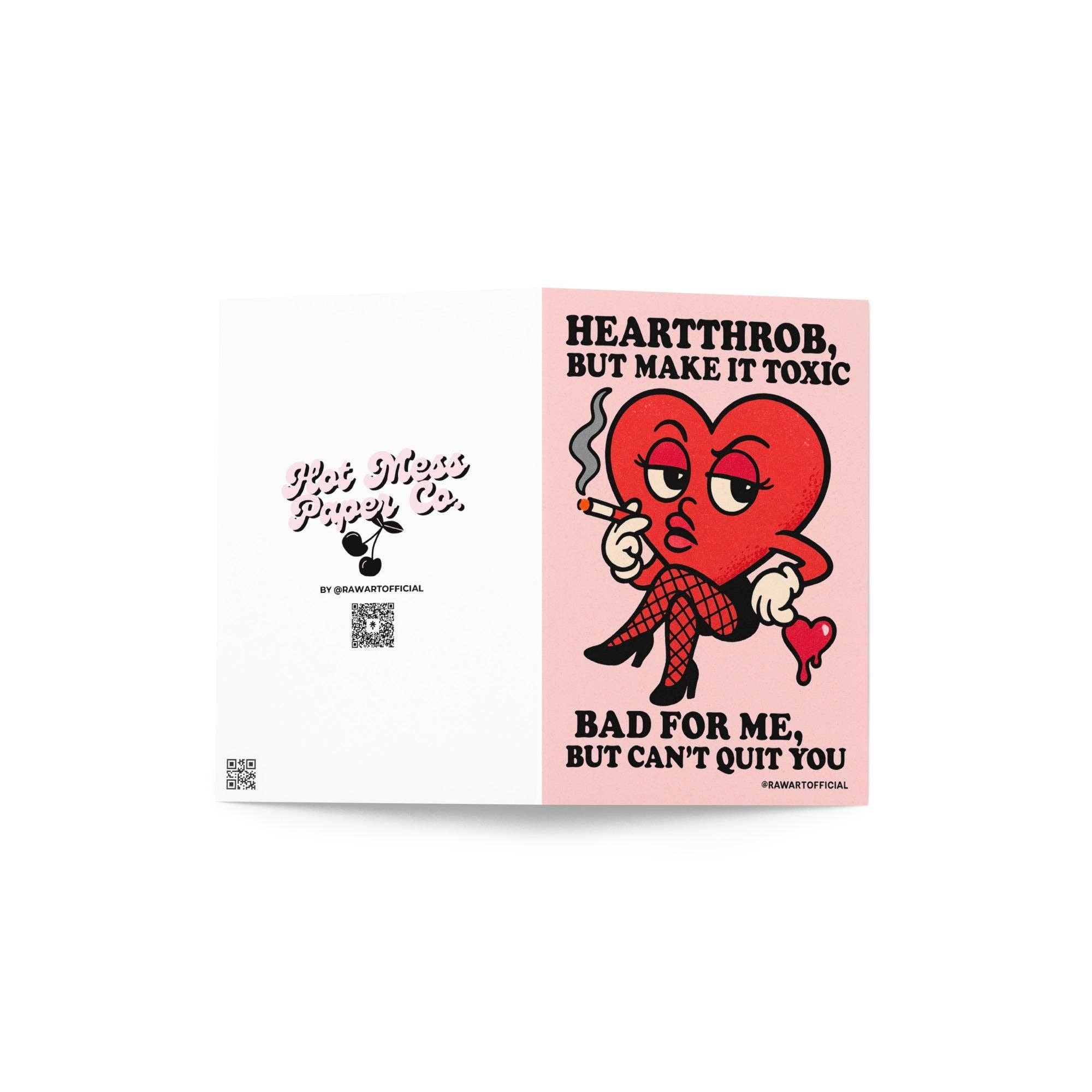 Hot Mess Paper Co. – Cartão de Dia dos Namorados por atacado – Coração Apaixonado, Mas Tóxico – Engraçado Cartão de Dia dos Namorados, Cartão Retro com Coração de Desenho Animado, Cartão de Amor Atrevido para Ele ou Ela1
