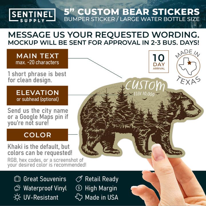 Sentinel Supply - Wholesale Sticker - Custom Bear Stickers - Mountain Name Drop Nature Decals1