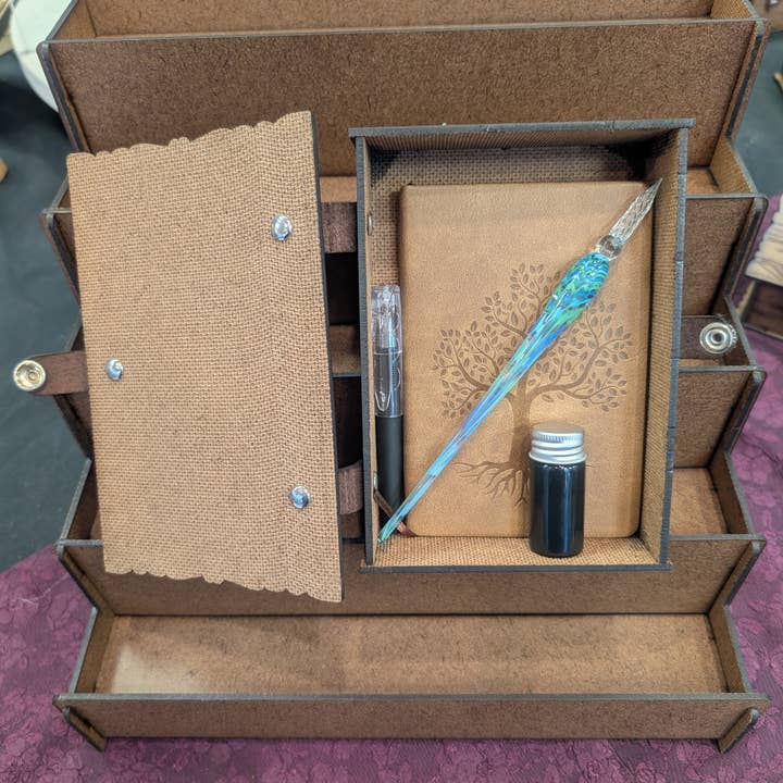 The Nerdy Wolf - Wholesale Journal/Diary - Journal Kit with Glass Dip Pen, Ink, and Wood Gift Box
