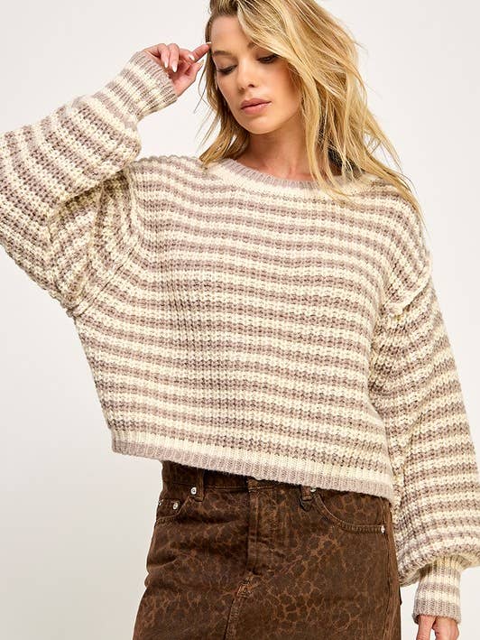 Miss Love - Wholesale Knit Sweater - Women's - STRIPED CROPPED KNIT SWEATER TOP