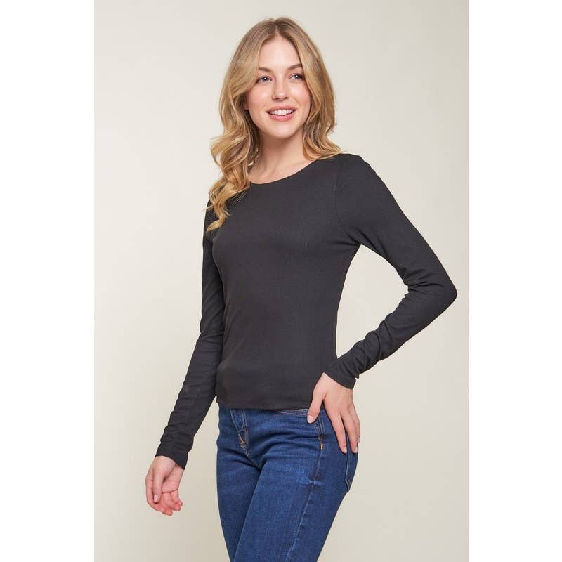 Popular 21 – wholesale Knit top – Women's – Double Layer Crew Neck Long Sleeve Rib Knit Top1