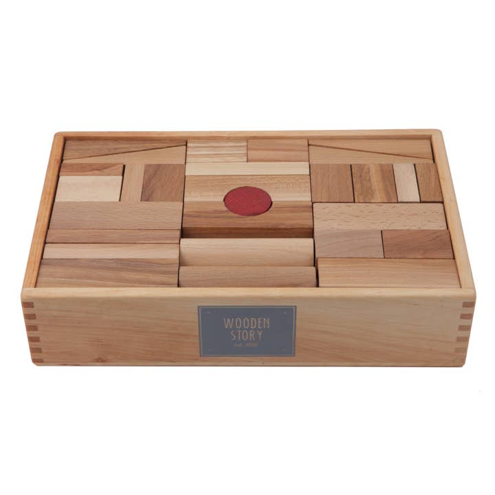 Wooden Story - Venta al por mayor Juguete de bloques - Niños y bebés - Bloques naturales en bandeja XL - 63 uds