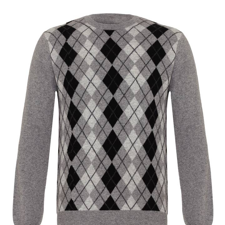 Maglione girocollo da uomo 100% cashmere Argyle per la vendita all'ingrosso da parte di Lona Scott