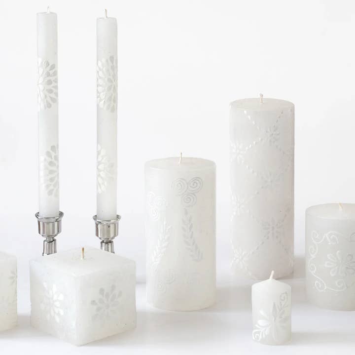 Thumbprint Artifacts - Wholesale Tapered Candle/Candlestick - White on White Candle11