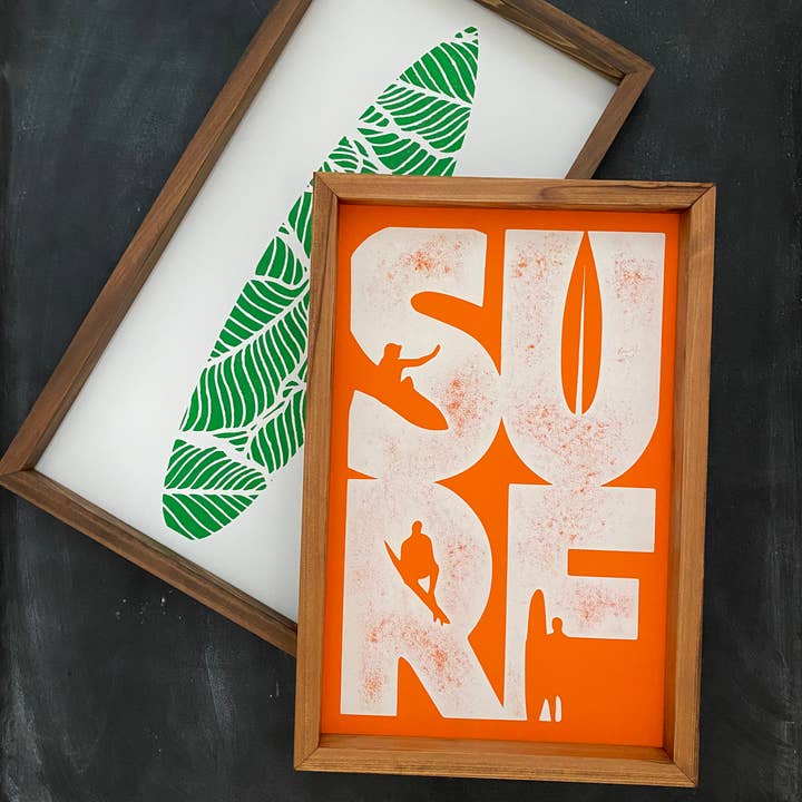 Arte de Parede em Madeira S.U.R.F em Laranja por atacado de Southern Mesa Trading Co.