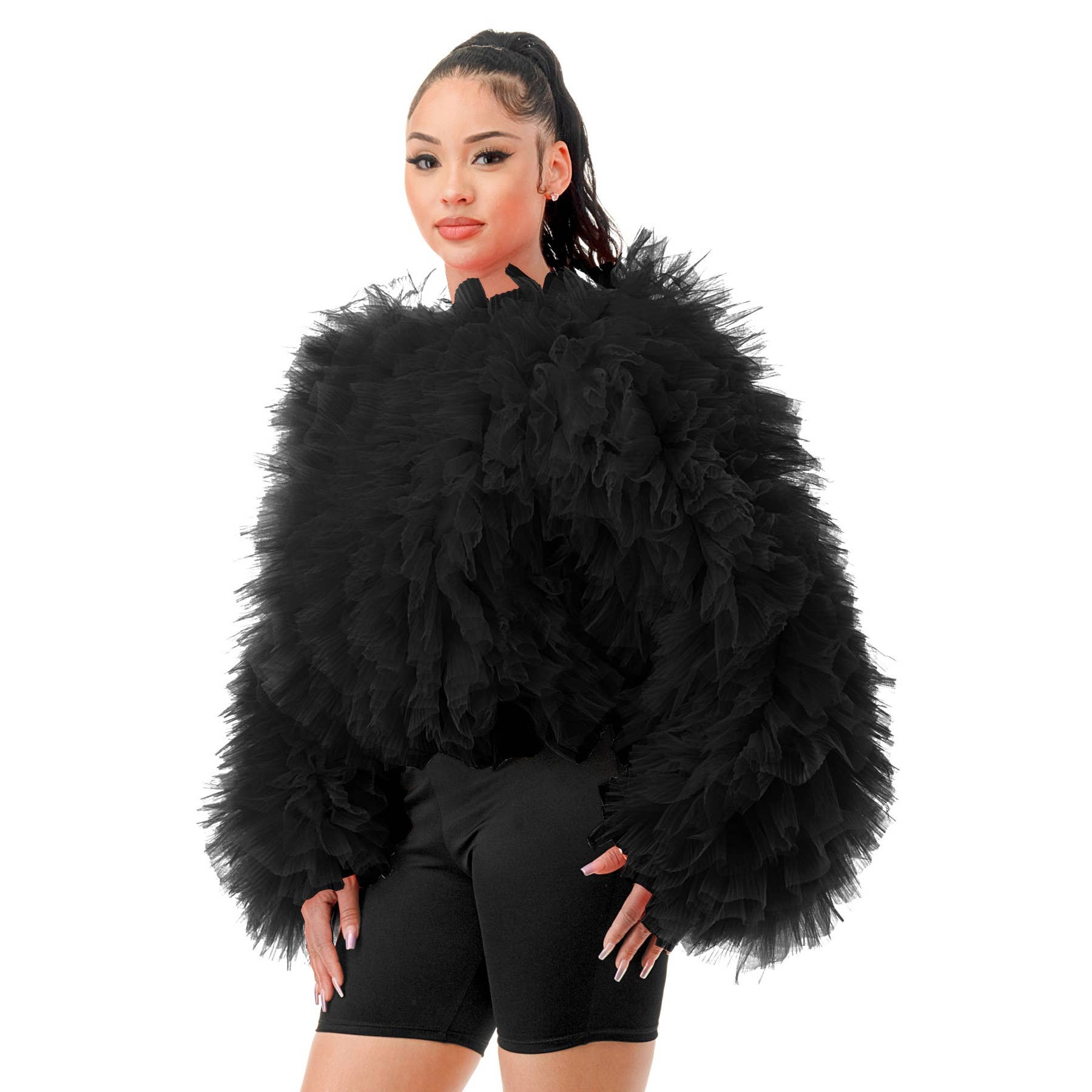 DORCAS - Wholesale Blouse - Women's - Plus Long Sleeve Ruffle Tulle Top Blouse6