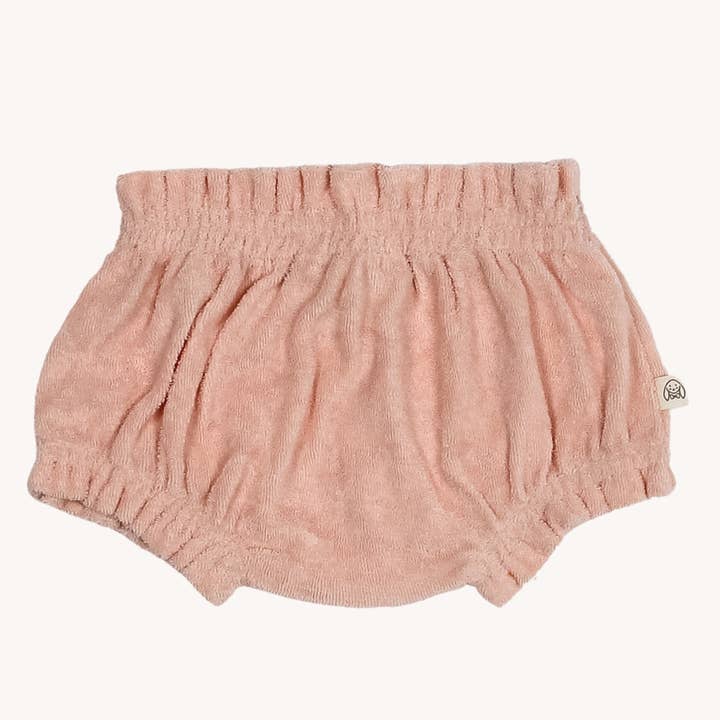 Smocked Bloomer- Pink Terry for engroshandel hos Charming Mary