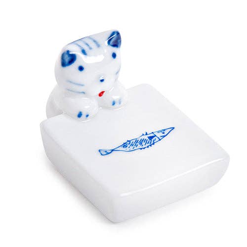 Urban Tokyo - Wholesale Spoon Rest - Cat and Fish Porcelain Chopsticks Rest 1.75"L0