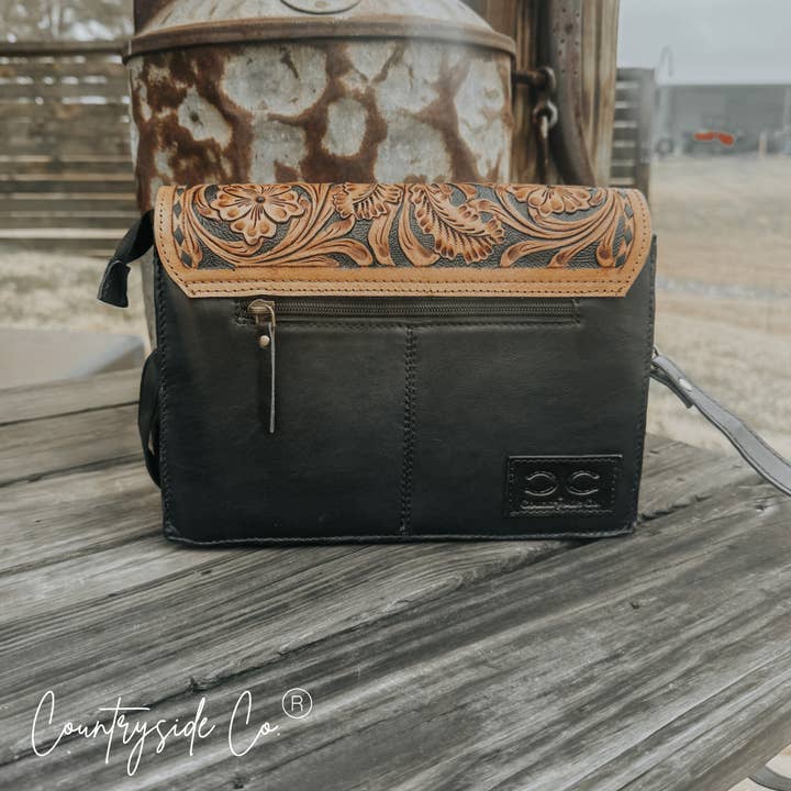Texas Western Cowhide Bags and More - Wholesale Crossbody Bag - Women's - Quilted Leather Purse with Tooled Leather