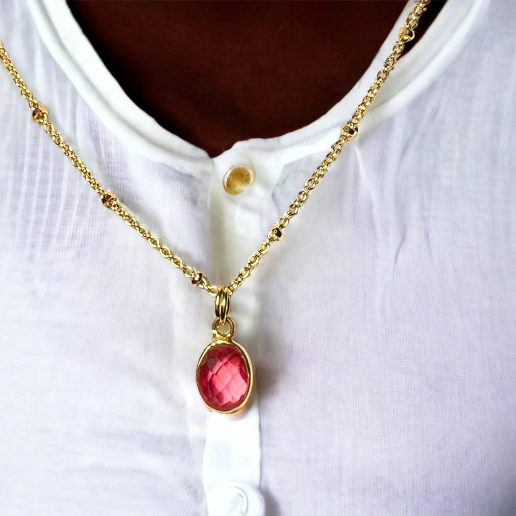 TOURMALYN - Wholesale Pendant/Charm Necklace - Gold plated pink tourmaline stone pendant6