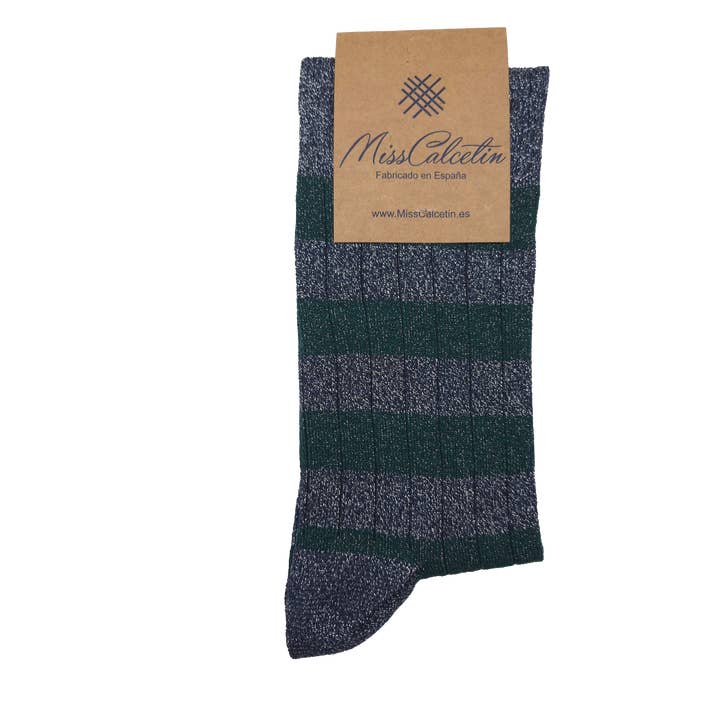Low Shaft Sock Brilli Brilli Green Stripe Bottle-Blue for wholesale by MissCalcetin