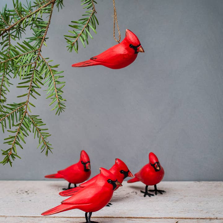 Mini Red Cardinal Ornament | Handmade | 3"H for wholesale by Aviologie