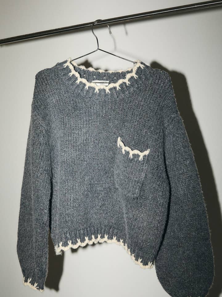 ROUND NECK LONG SLEEVE STITCH DETAIL SWEATER for wholesale by Sunday Edition by LE LIS