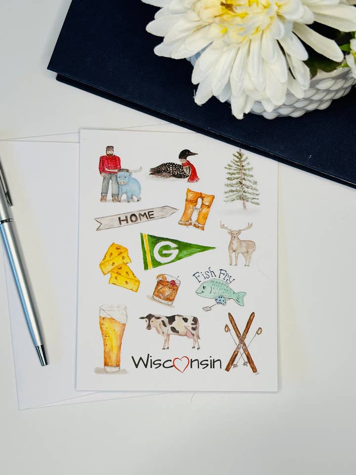 Wisconsin kärlek akvarell illustrerade blanka kortset för wholesale av LSA-studio