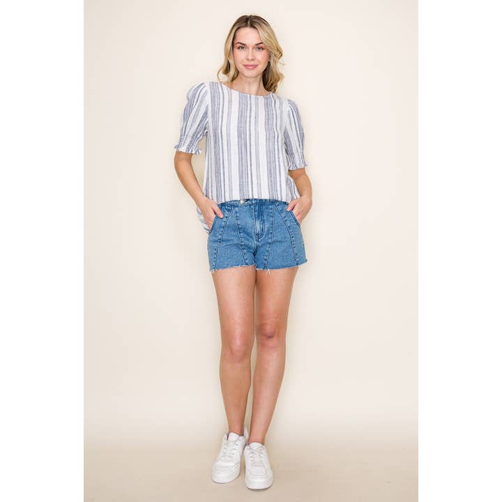 NAVY YARNDYED STRIPED TOP for wholesale on Faire