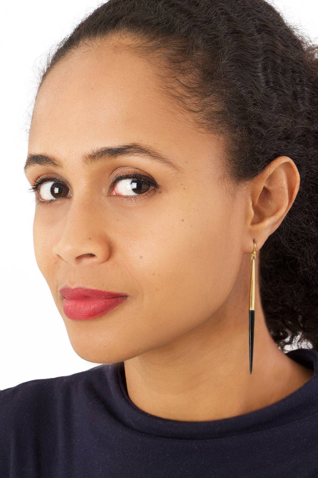 Swahili | AFRICAN MODERN - Wholesale Dangle Earrings - Kenyan Brass & Cow Horn Javelin Earrings1