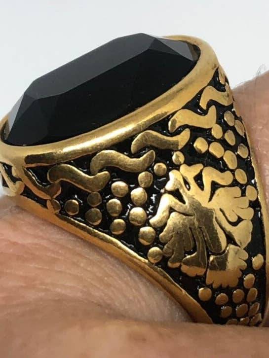 Vintage Gothic Gold Finished Stainless Steel Black Jet Mens for wholesale by Nemesis Jewelry NYC