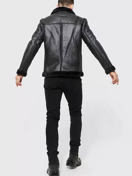 justyouroutfit – wholesale Motorcykeljacka - Herr – Svart Faux Mocka Aviator Jacka
