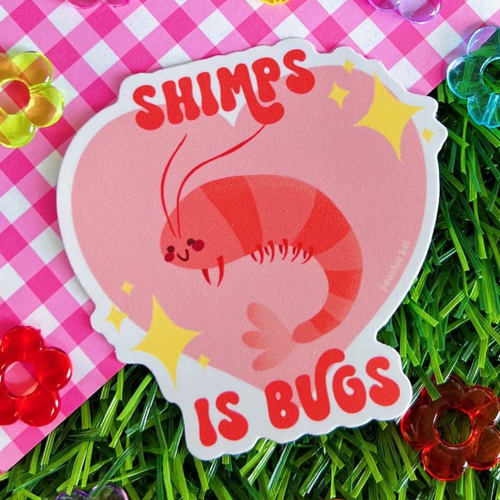 Shimps is Bugs Silly Shrimp Sticker for wholesale by Peachie Kei