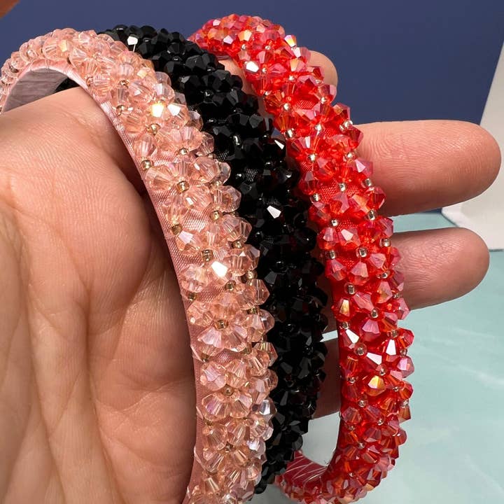 Rainbow Unicorn Birthday Surprise - Wholesale Fashion headband – women's - Crystal Beaded Skinny Headband – Pink, Red, and Black Sparkly Hair Accessory5