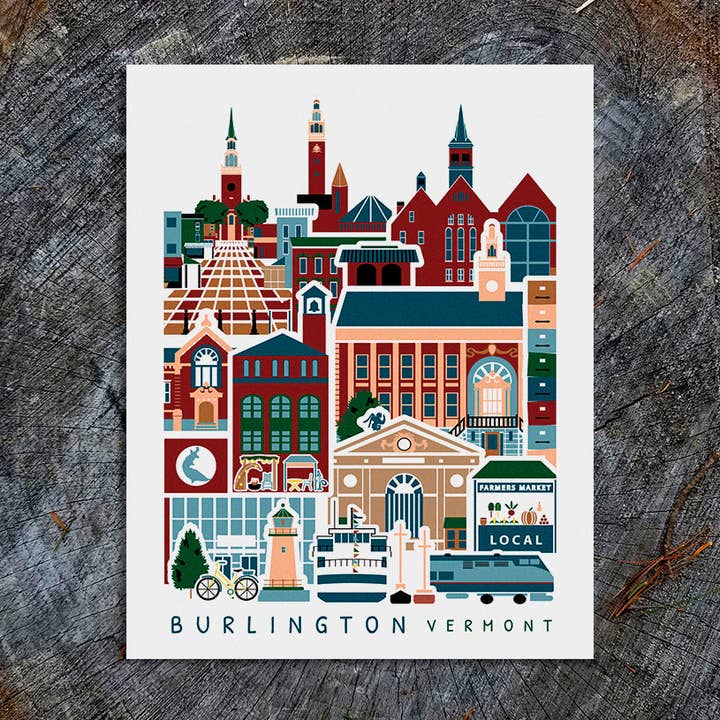 Reisposter van Burlington Vermont voor wholesale door Soijen Illustrations