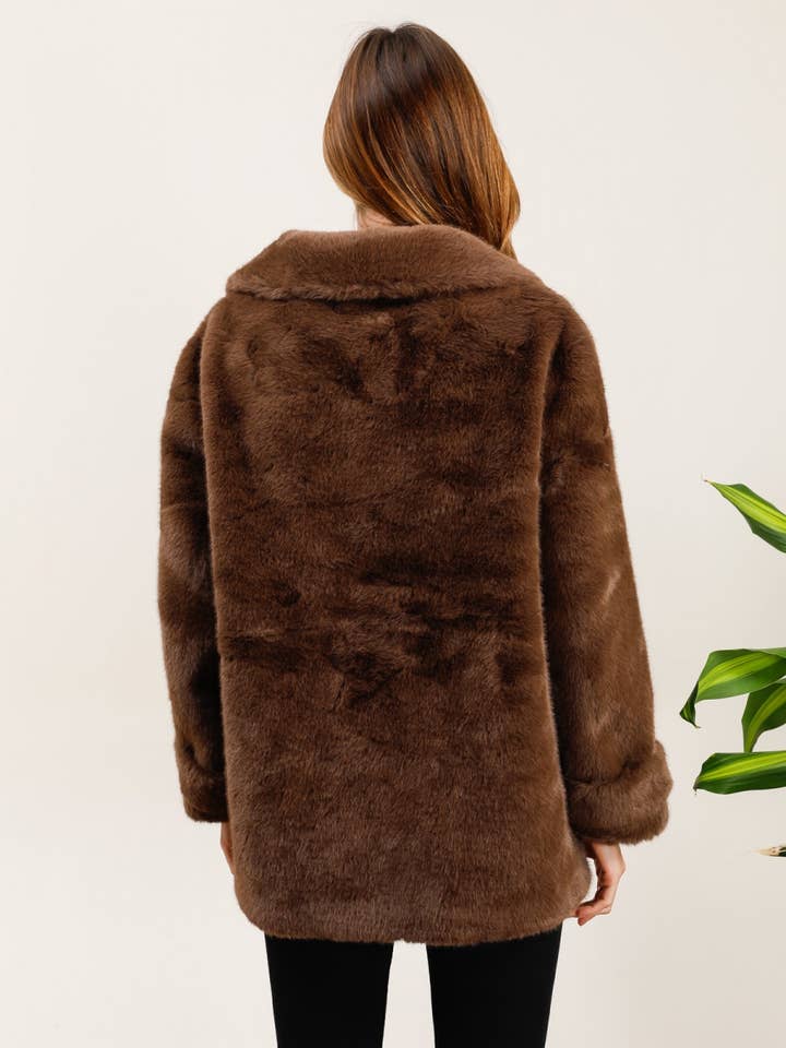 MOOYA - Vente Manteau en fourrure/fausse fourrure – femme - Manteau fausse fourrure double boutonnage - DD0021