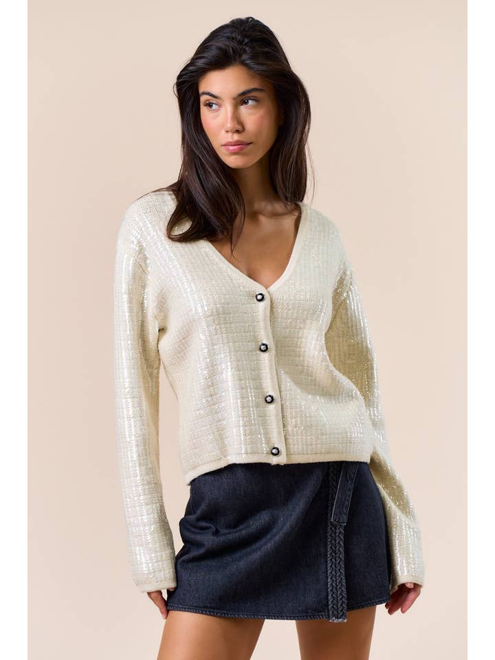 CREAM ILT4818 Sequin Button Down Knit Cardigan  for wholesale on Faire0