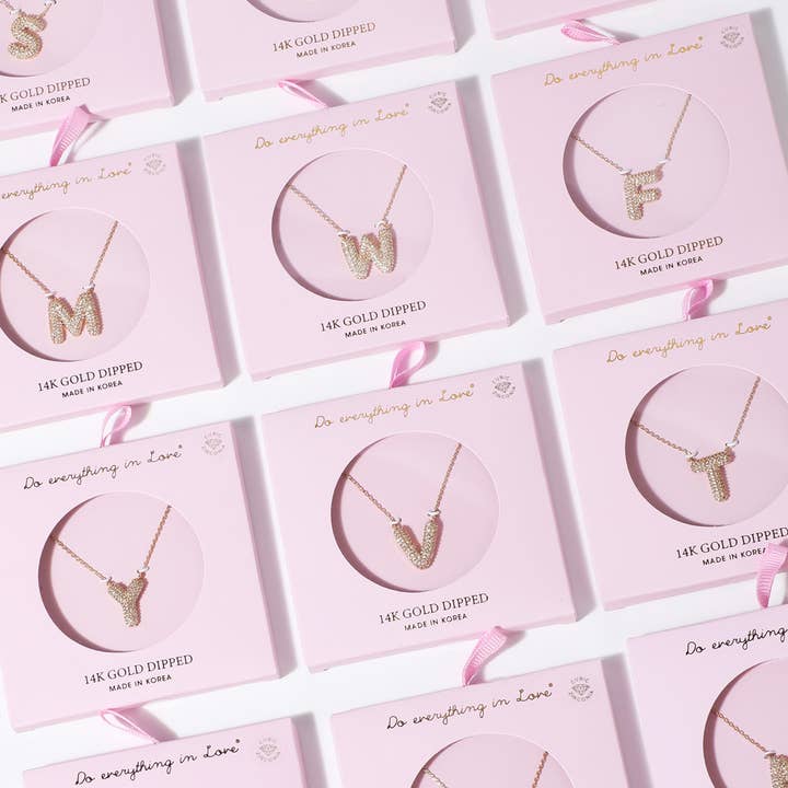 14K Dipped Cubic Alphabet Letter Pendant Necklace for wholesale by Fashion City