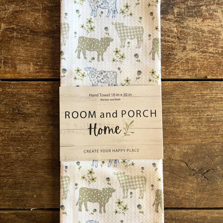 ROOM and PORCH - Wholesale Tea Towel - Farmhouse Cows Hand/Tea Towel - Recycled Microfiber 2 sided
