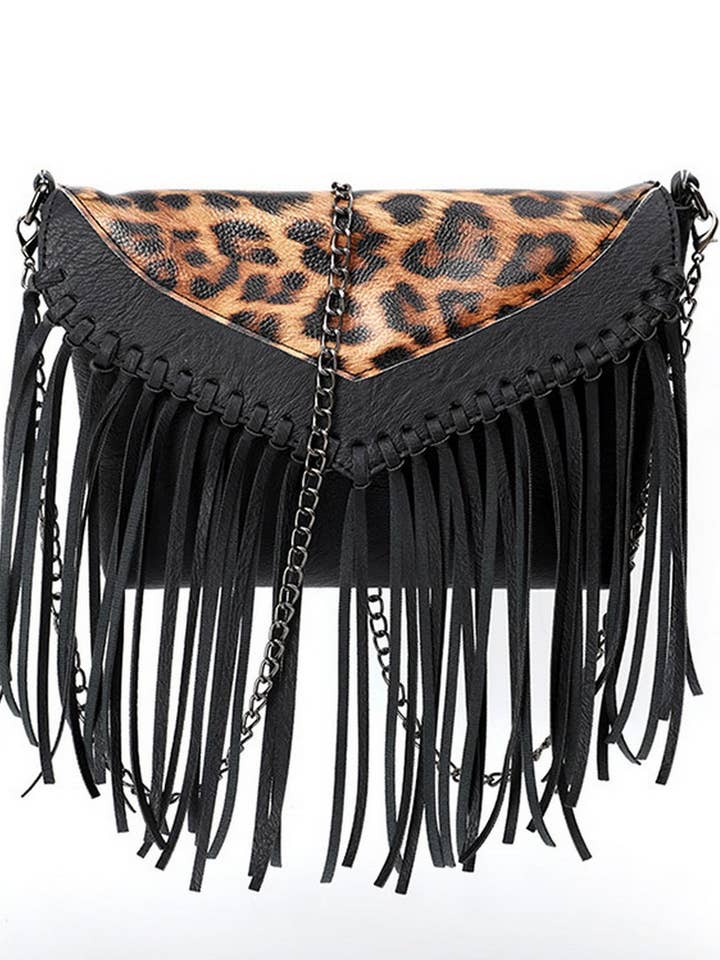 CWAB4565_SAC À BANDOULIÈRE À CHAÎNE AVEC POMPON IMPRIMÉ LÉOPARD pour la vente par NINEXIS