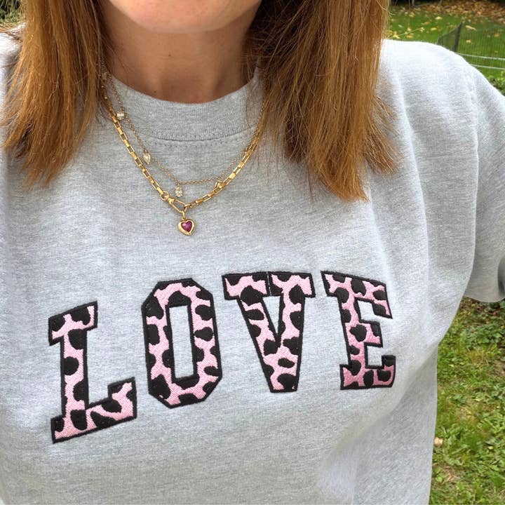 Sweatshirt Cinzento Mesclado com Bordado de Estampa Animal Love por atacado de Percy and Nell Retail Limited