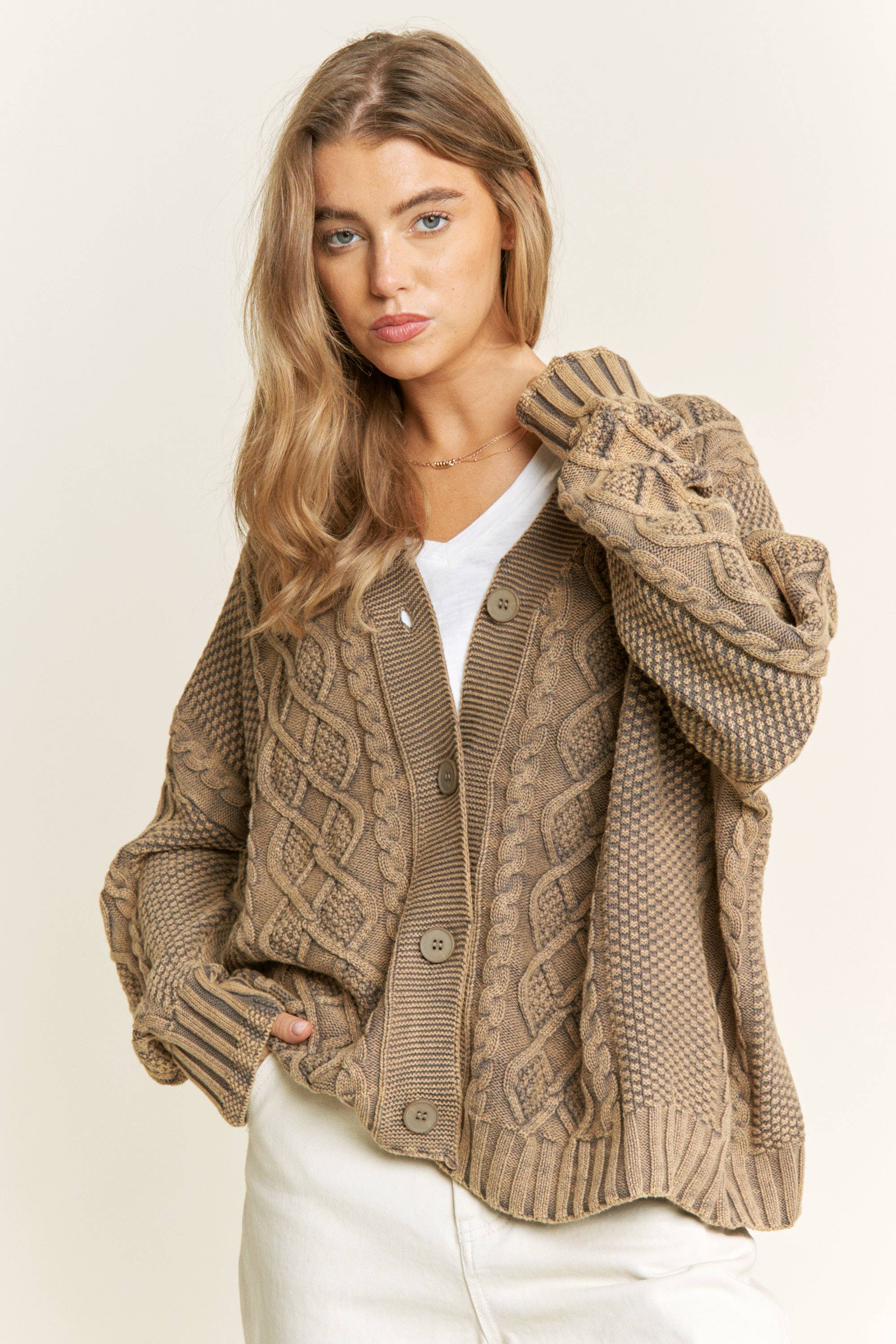 Sweet Generis - Wholesale Cardigan - Women's - WASHED VINTAGE CABLE KNIT CARDIGAN9