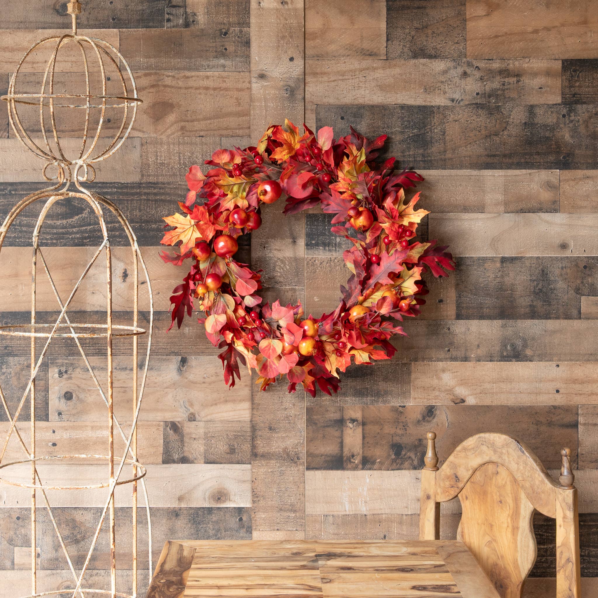 Mills Floral Company – wholesale Wreath – Fall Leaf And Pomegranate Berry Wreath - 26 Inch2